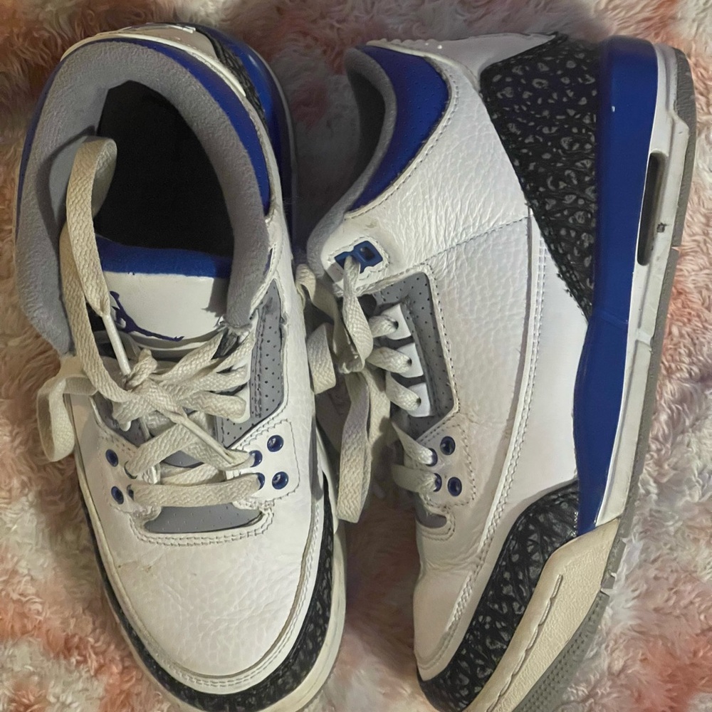 Jordan White and Blue Sneakers with Retro Design
